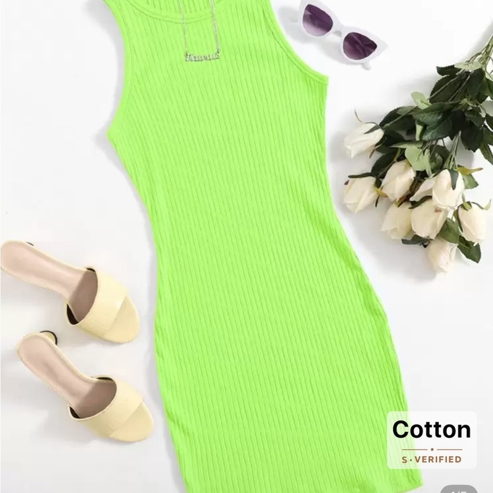 SHEIN Green Ribbed Sleeveless Dress